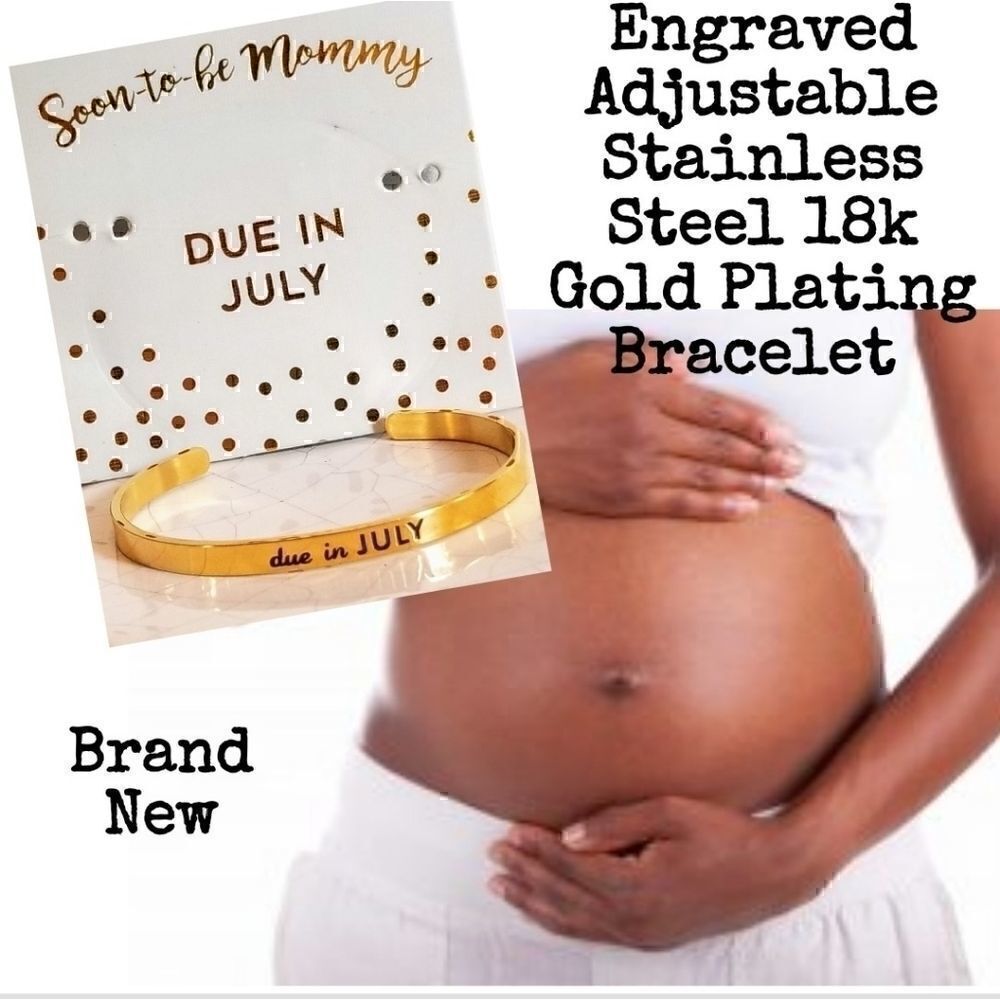 JULY Soon To Be Mommy Due In Engraved Bracelet